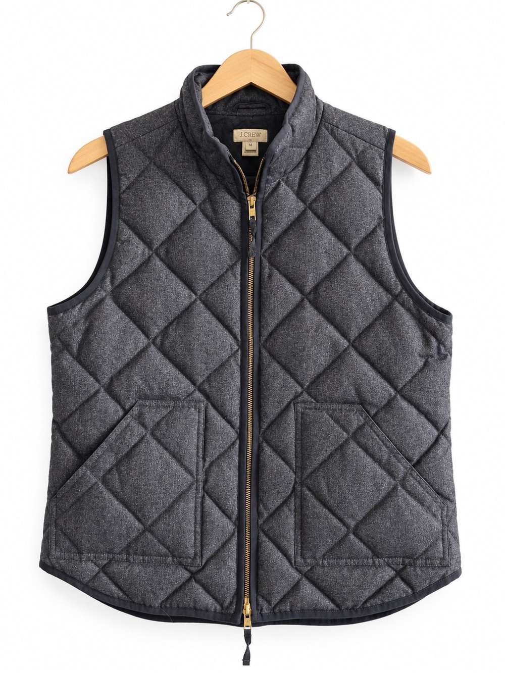 J.Crew Men’s Medium Charcoal Quilted Down Vest Slim Fit